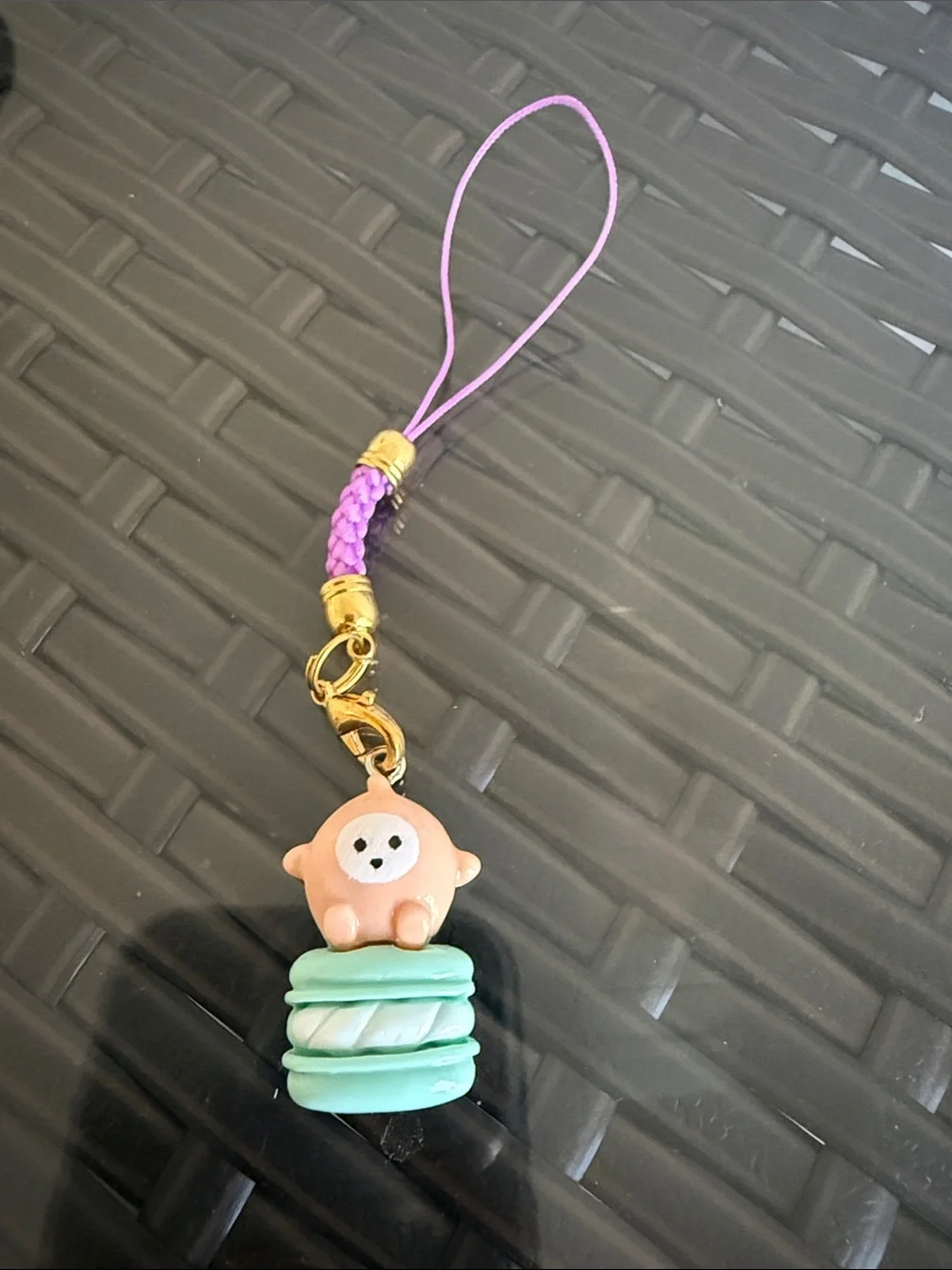 Cute Pink Bear on Mint Macaron Phone Charm Strap